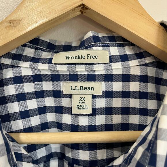 L.L.Bean Wrinkle Free Oxford Shirt 2X Plus Navy Plaid Long Sleeve Cotton - Picture 5 of 8